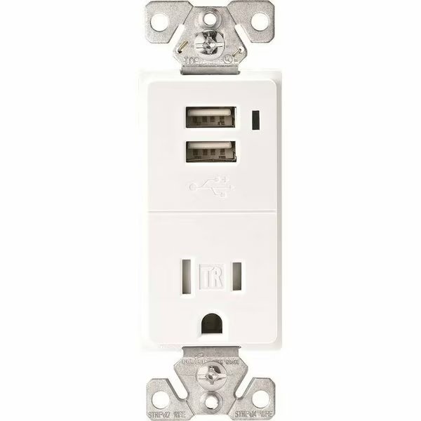 Receptacle Usb Charge White, Cooper Industries, Mfr#: TR7740W-K-L